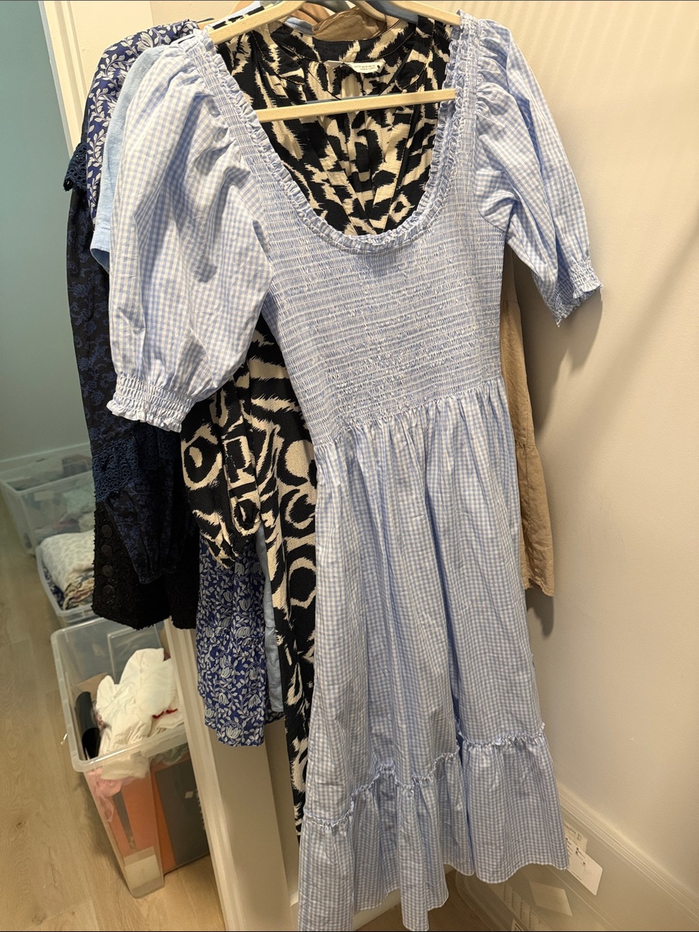 NEW Hill House Louisa Nap Dress Hydrangea Gingham Blue Small 100% Cotton